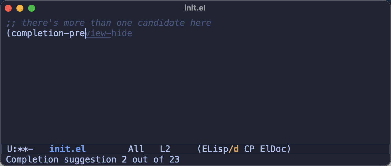 Cycling through the completion candidates with M-n