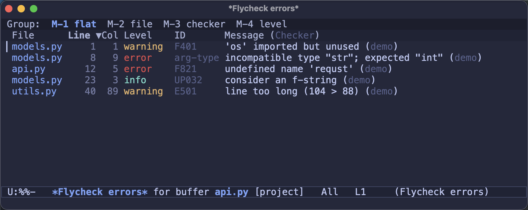 The error list in project-wide scope