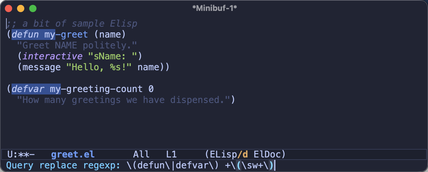 Composing a regexp with the groups highlighted in the minibuffer