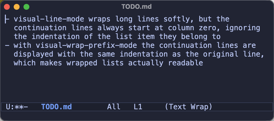 Continuation lines indented to match their line with visual-wrap-prefix-mode