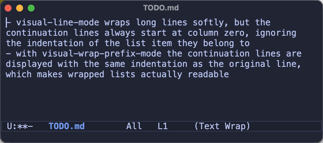 Continuation lines starting at column zero with plain visual-line-mode